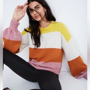 Madewell Striped Gladwell Balloon Sleeve Pullover Sweater